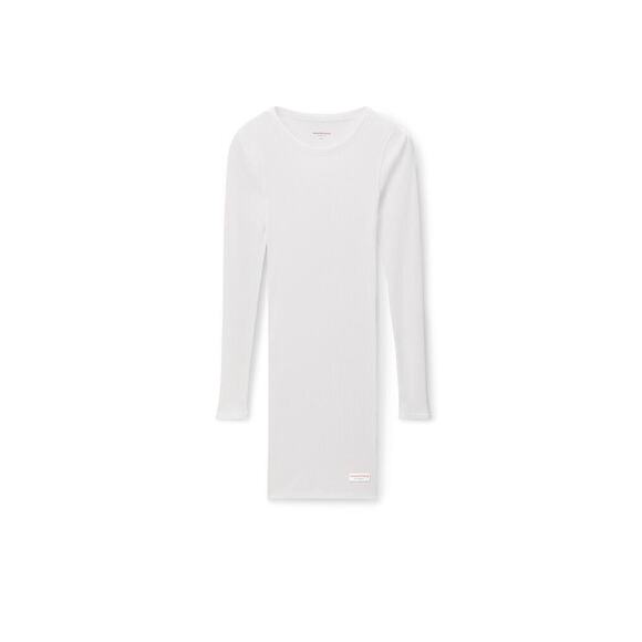 Alexander Wang Dress Womens Medium White Long Sleeve Crewneck Micro Ribbed - Picture 1 of 7